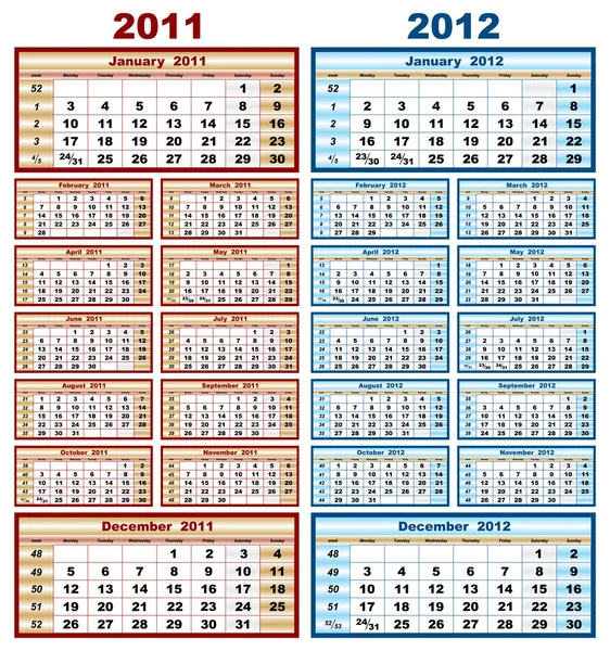달력 2011과 2012 년 — 스톡 벡터