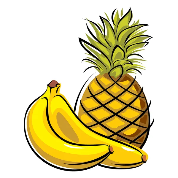 Piña y plátanos — Vector de stock