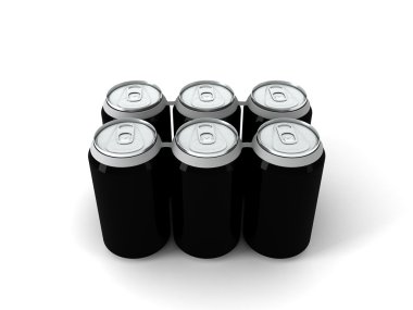 3d illustration of six black aluminum cans over white background clipart