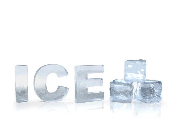 Gelo Texto Congelado Com Cubos Gelo Render — Fotografia de Stock