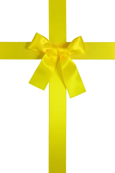 Żółty krzyż Wstążkę pionową z łuku, na białym tle — Zdjęcie stockowe