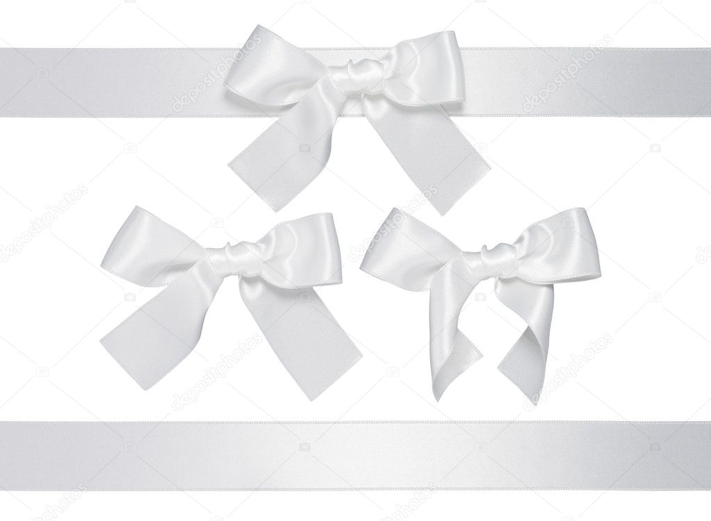 White multiple ribbon with bow, isolated