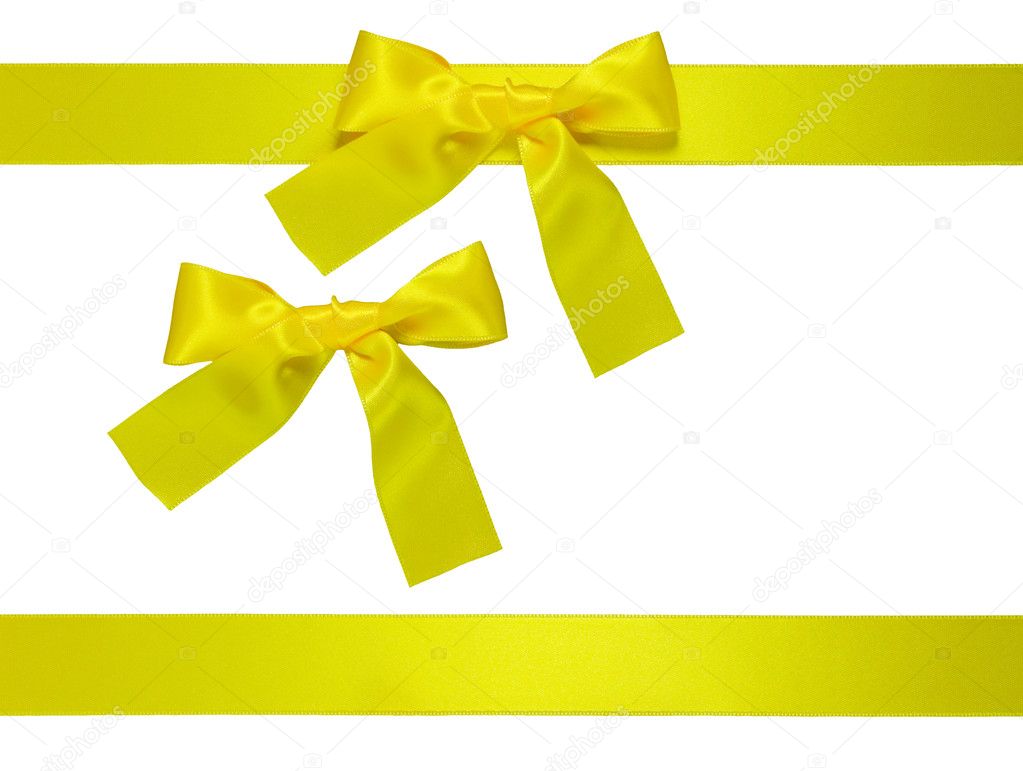 Yellow multiple ribbon with bow, isolated
