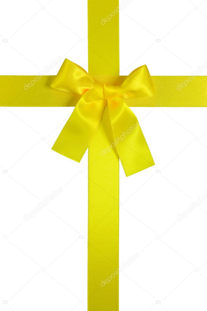 Yellow cross vertical ribbon with bow, isolated