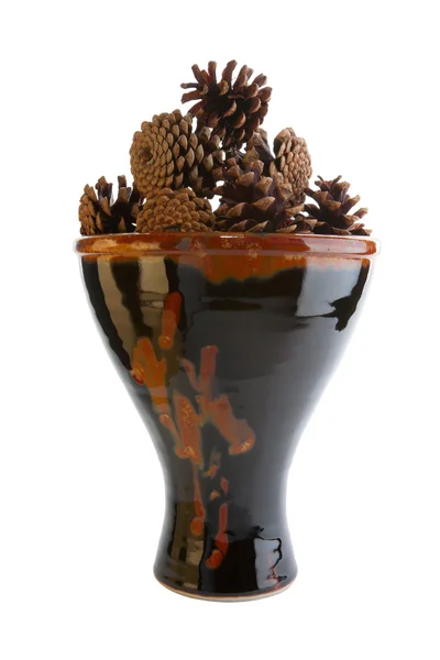 Ceramic vase with pine cones — Stock Photo, Image