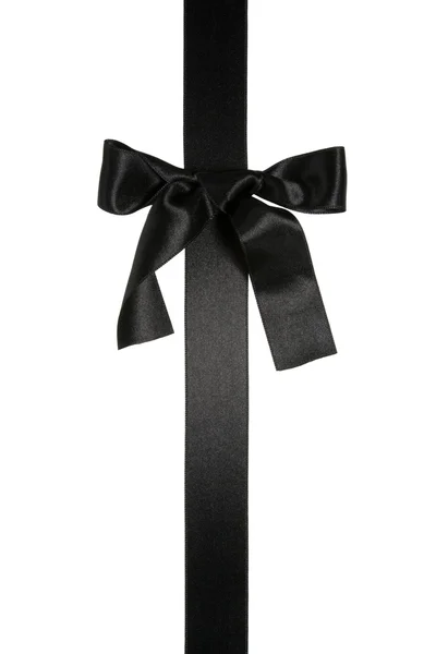 Black Vertical Cross Ribbon Bow Isolated White — Stock Photo, Image