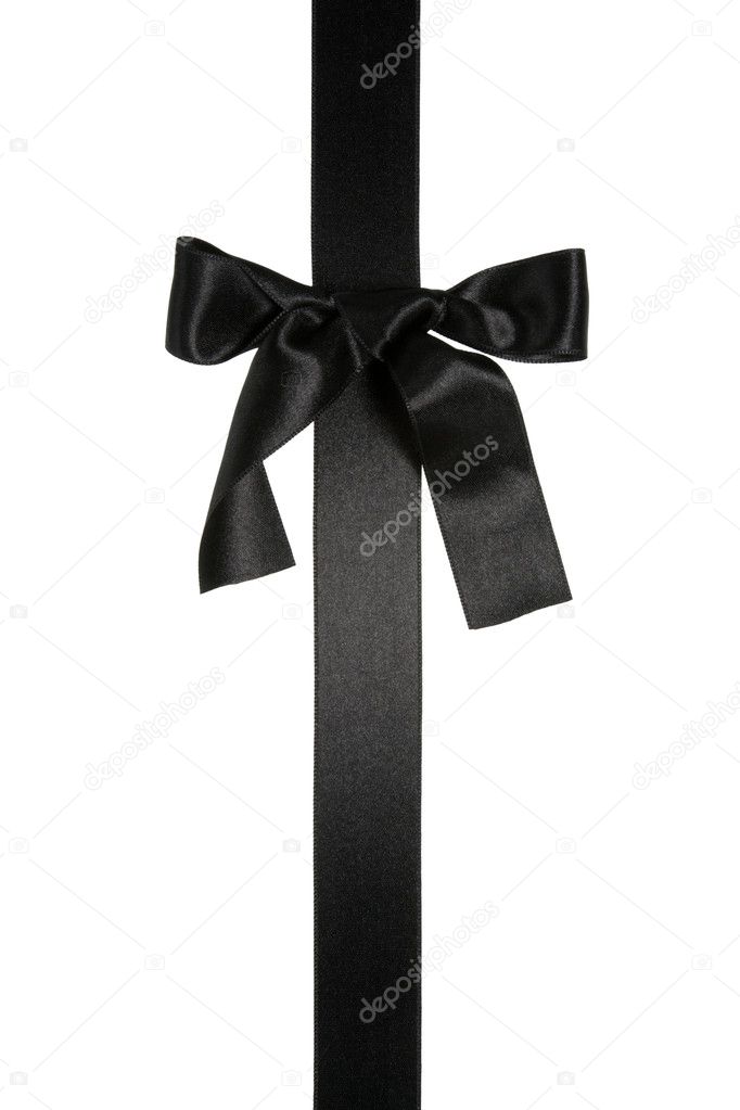 Black vertical cross ribbon with bow isolated on white