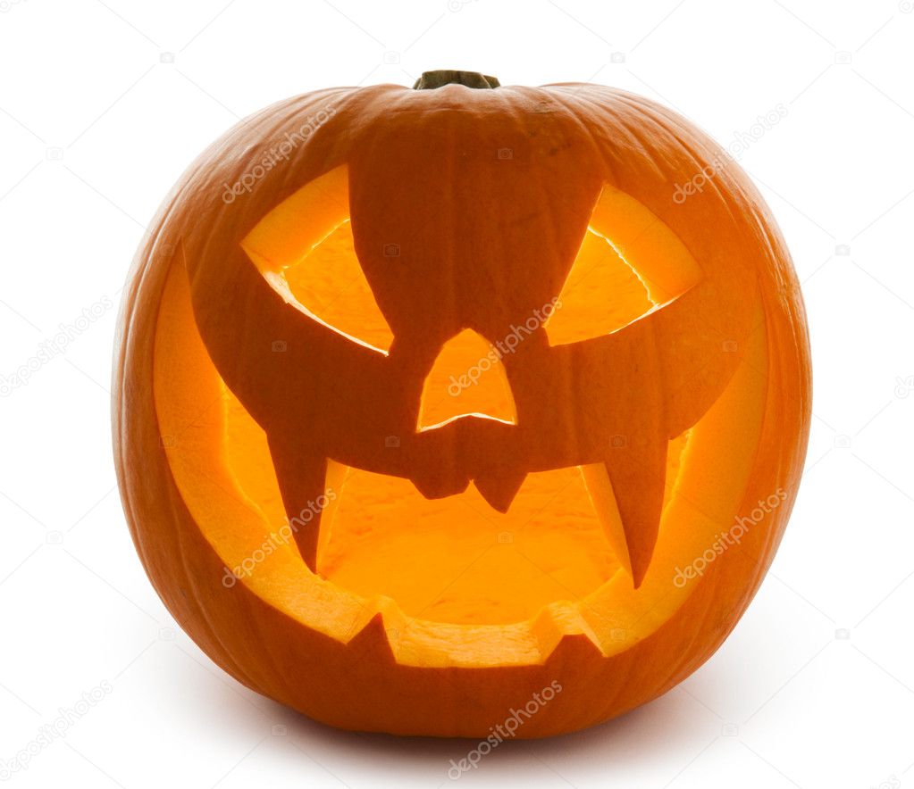 Halloween Pumpkin, Scary Jack O'Lantern isolated on white
