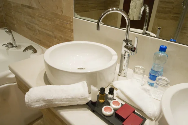 Modern Bathroom Interior Marble Sink Tap — Stock Photo, Image