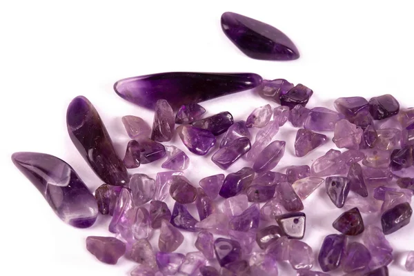 stock image Crystals of amethyst are isolated on a white background.