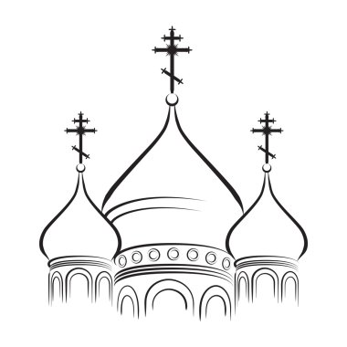 The Bulbous (onion-shaped) Domes of Orthodox Cathedral Temple. Outline vector EPS-8.