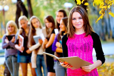 Many students in the autumn park clipart