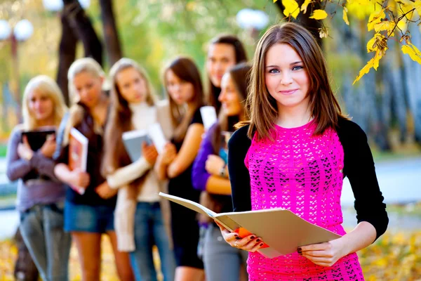 Wielu studentów w parku jesień — Zdjęcie stockowe