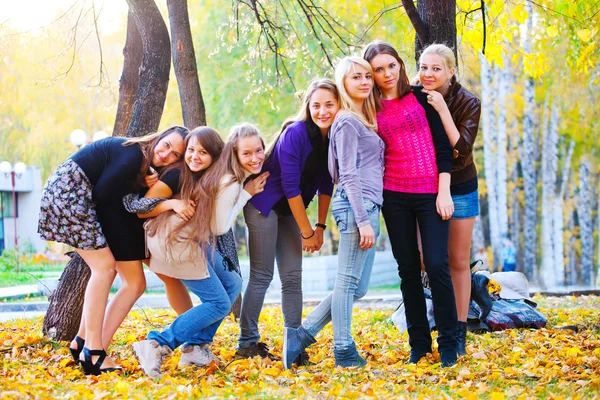 Muchas chicas jóvenes en el parque — Foto de Stock
