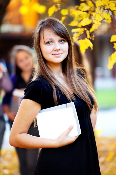 Many students in the autumn park — Stock Photo, Image