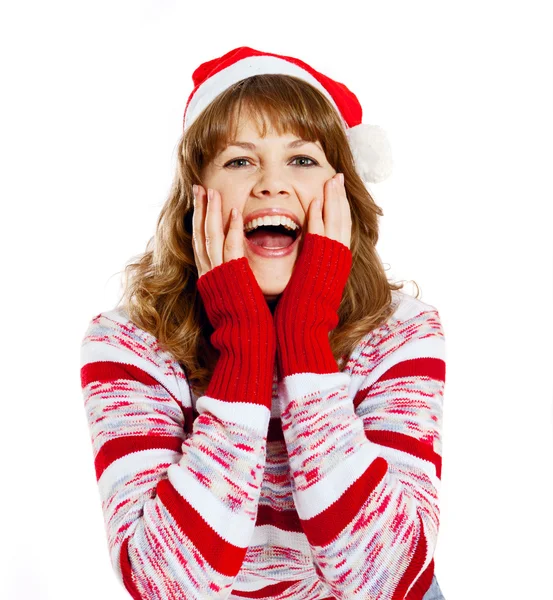 Beautiful woman in christmas hat — Stock Photo, Image