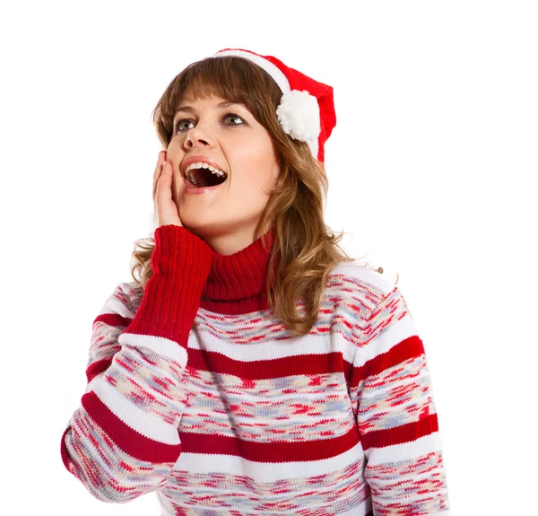 Szép nő, a karácsonyi kalap — Stock Fotó