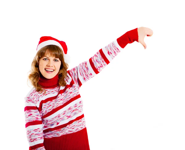 Beautiful woman in christmas hat — Stock Photo, Image