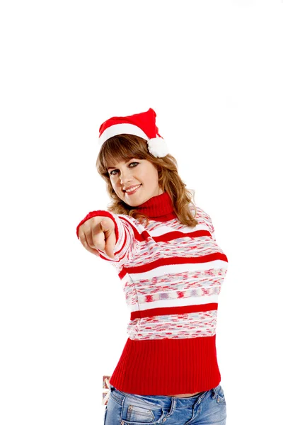 Hermosa mujer en sombrero de Navidad — Foto de Stock