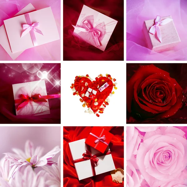 赤いサテンの上に横たわるバレンタイン カード — ストック写真