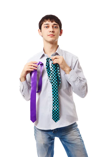 Young person chooses to tie — Stock Photo, Image