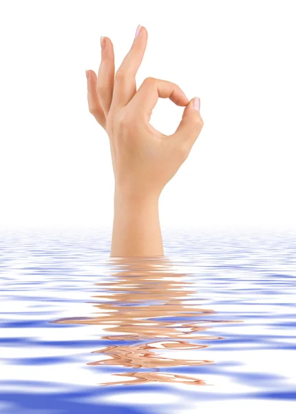Hand ok in water — Stock Photo, Image