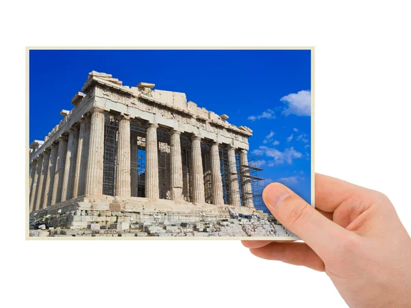 Parthenon (Řecko) fotografie v ruce — Stock fotografie