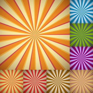 Sunburst colorful backgrounds in different color schemes. clipart