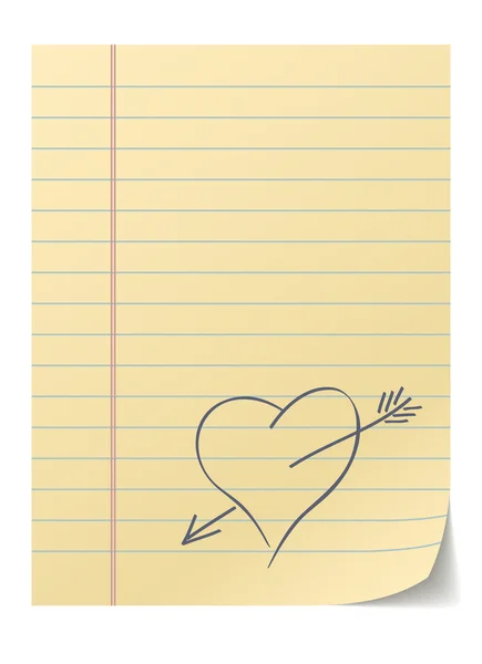 Blank Lined Page Hand Drawn Heart Love Message — Stock Vector