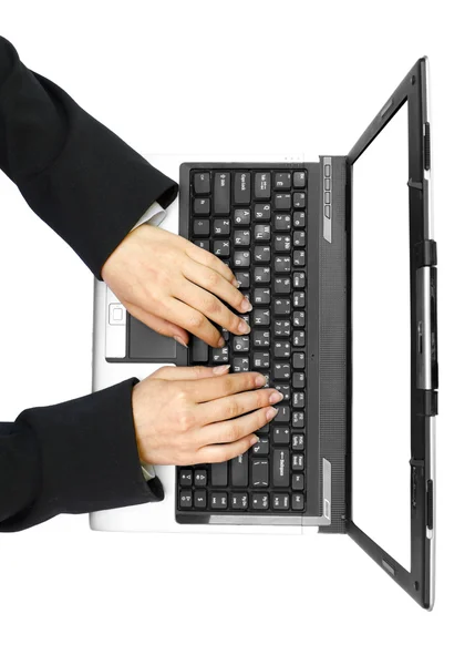 Mãos no computador portátil — Fotografia de Stock