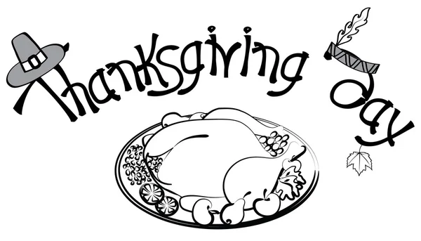 Stekt kalkon och text för semester Thanksgiving day — Stockfoto