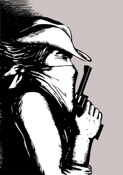 Vector Cowboy Mask Bandit Man Gun — Stock Vector