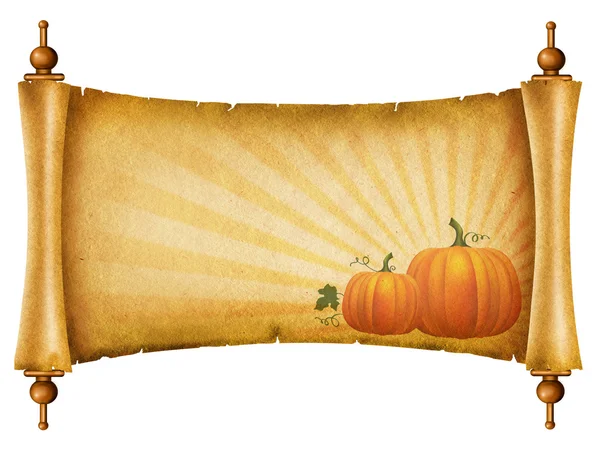 Scroll Pumpkins Old Paper Texture Text White — Stock Photo, Image