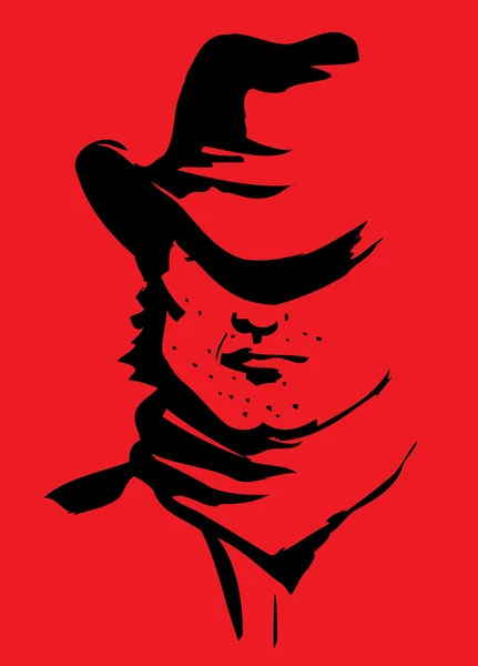 Векторне Ковбойське Обличчя Графічний Портрет Сильної Людини Червоному — стоковий вектор