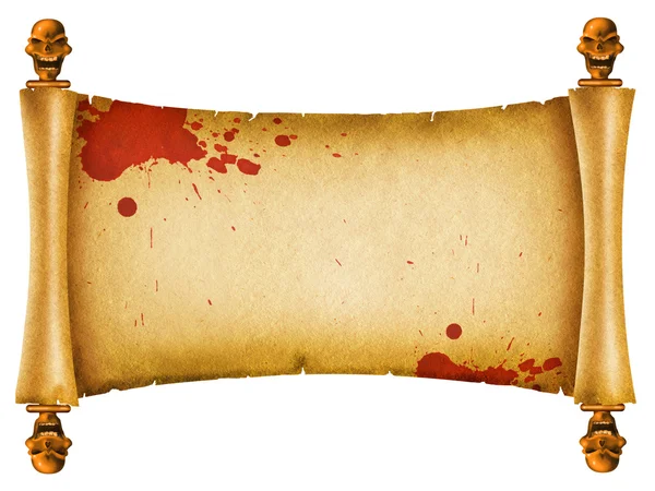 Eski Kafatasları Dekor Kırmızı Blood Background Ile Kaydırma — Stok fotoğraf
