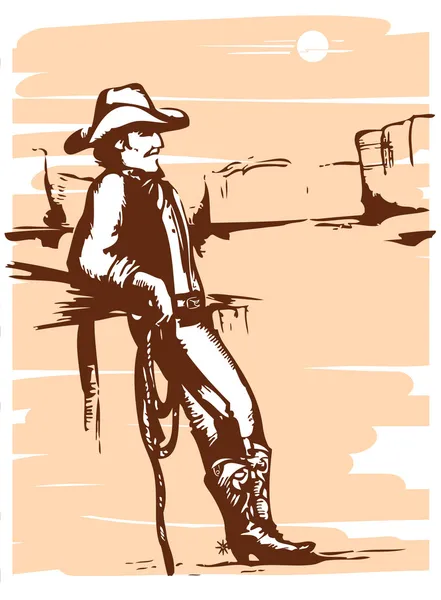 Cowboy Rancho Con Lasso Immagine Grafica Vettoriale — Vettoriale Stock