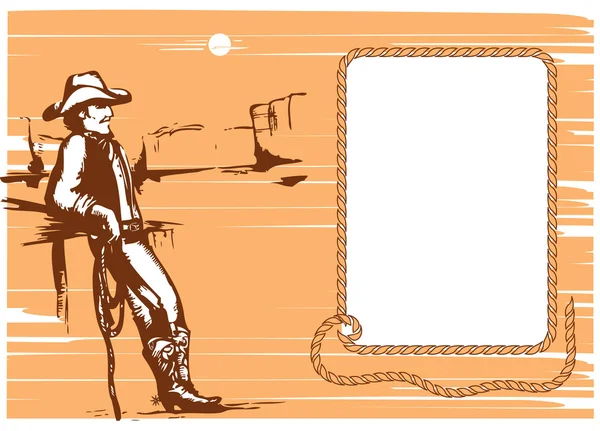 Cowboy Sur Rancho Avec Lasso Image Graphique Vectorielle — Image vectorielle