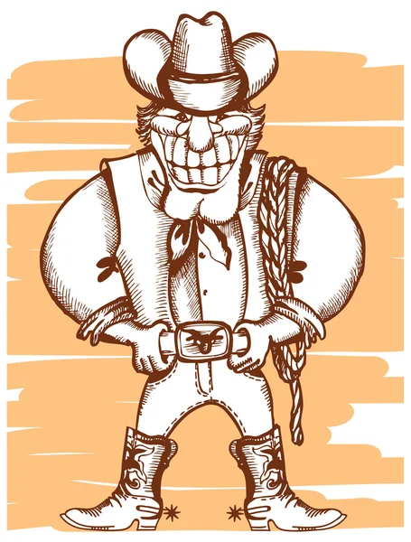 Vaquero Sonriente Con Lasso Vector Dibujos Animados — Archivo Imágenes Vectoriales