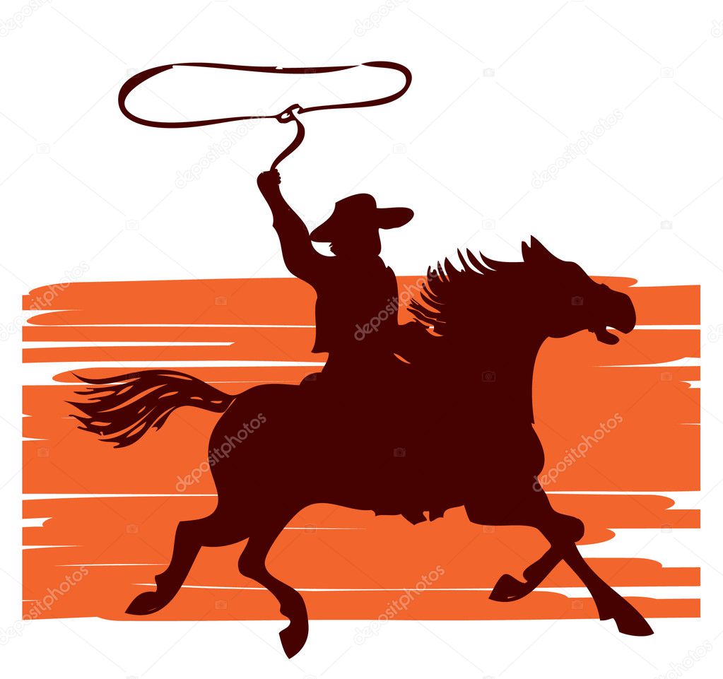 Cowboy on horse with lasso.vector graphic