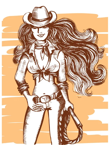 Vecteur Sexy Cowgirl Avec Lasso — Image vectorielle