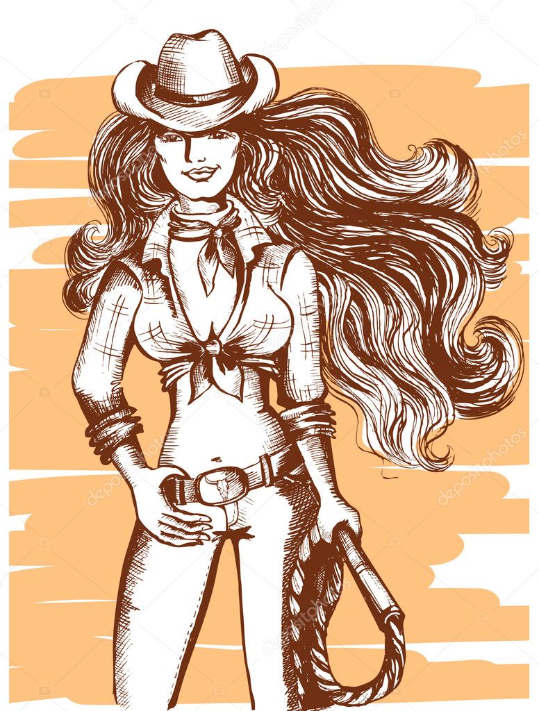 Vector sexy cowgirl with lasso