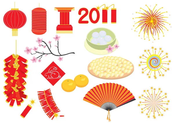 Vector Chinese New Year Elements White Celebrations — Stock Vector