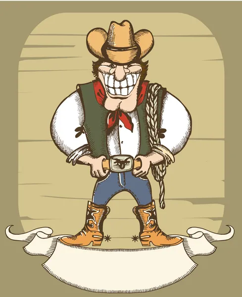 Lächelnder Cowboy Mit Lasso Vector Cartoons — Stockvektor