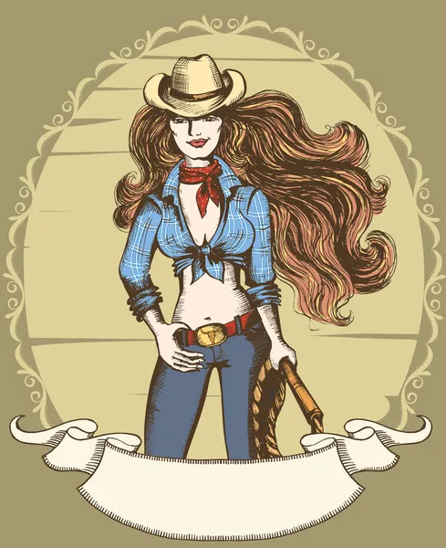Vecteur Sexy Cowgirl Avec Lasso — Image vectorielle