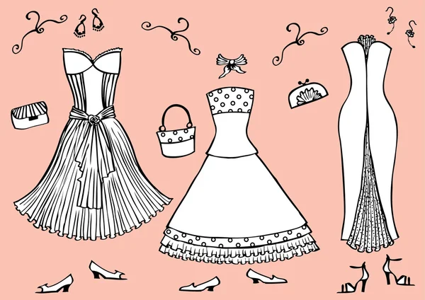 Módní Šaty Doplňky Pro Woman Vector Grafické Oblečení Pro Design — Stockový vektor