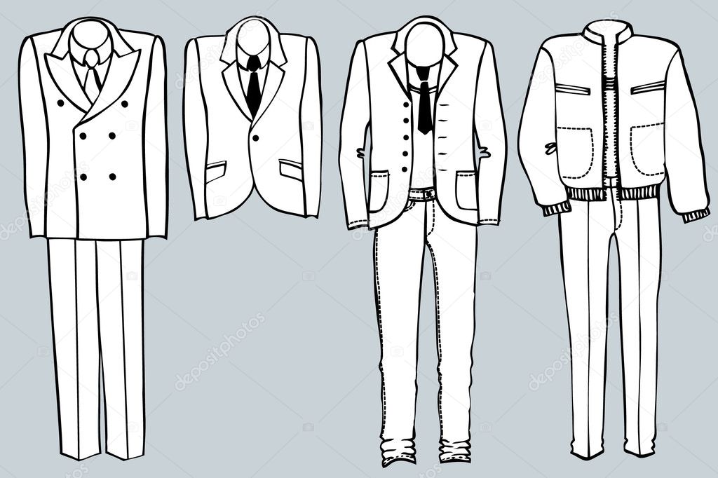 Fashion clothes for man.Vector black silhouette of suits.