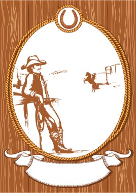 Vector cowboy poster background for design with rope frame clipart