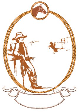 Vector cowboy poster background for design with rope frame clipart