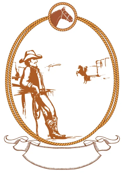 Vettore Cowboy Poster Sfondo Design Con Telaio Corda — Vettoriale Stock