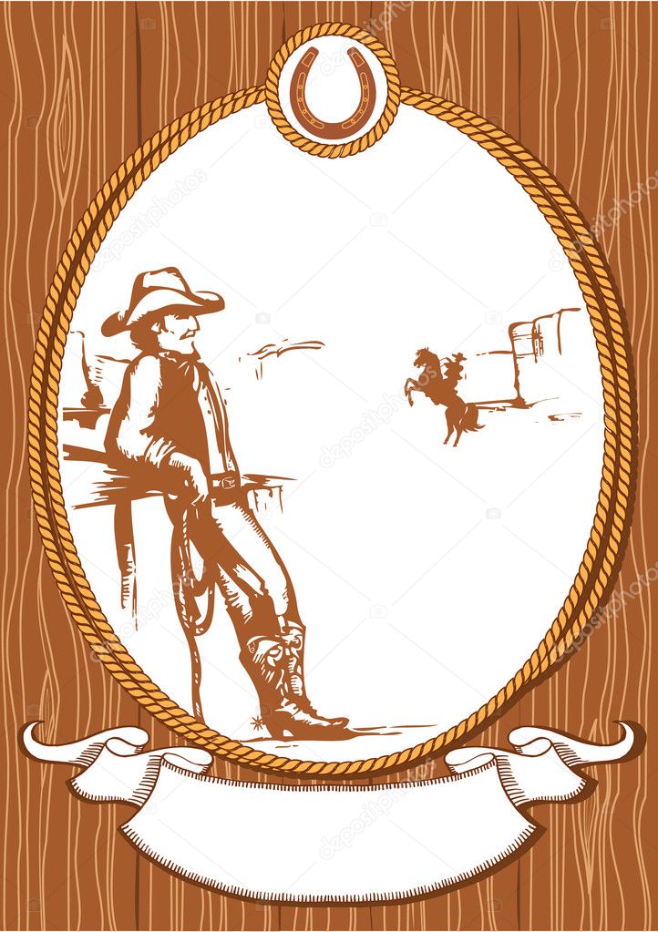 Vector cowboy poster background for design with rope frame